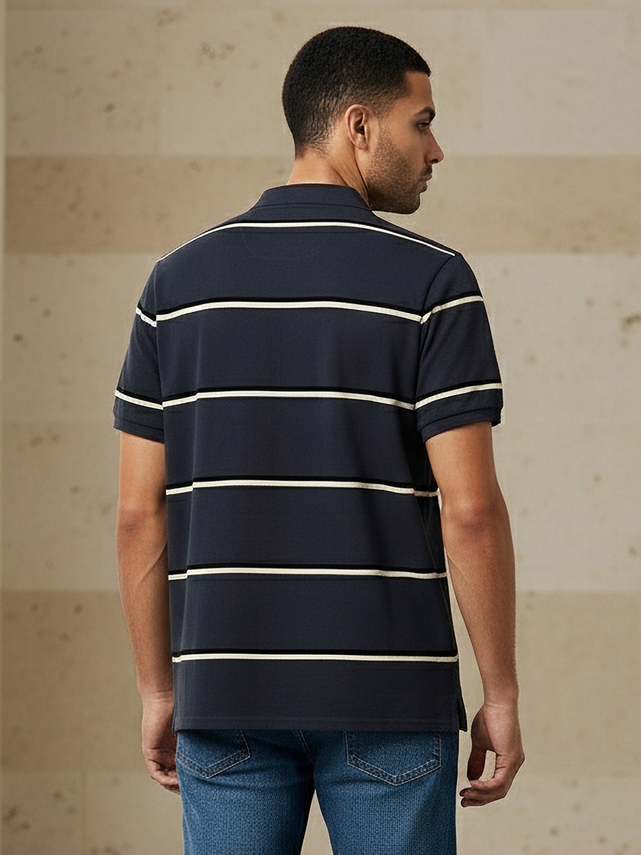 Men Short Sleeve Striped Polo T-Shirt