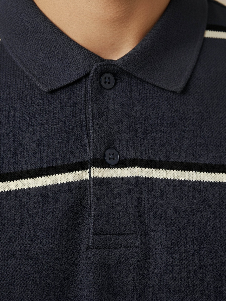 Men Short Sleeve Striped Polo T-Shirt