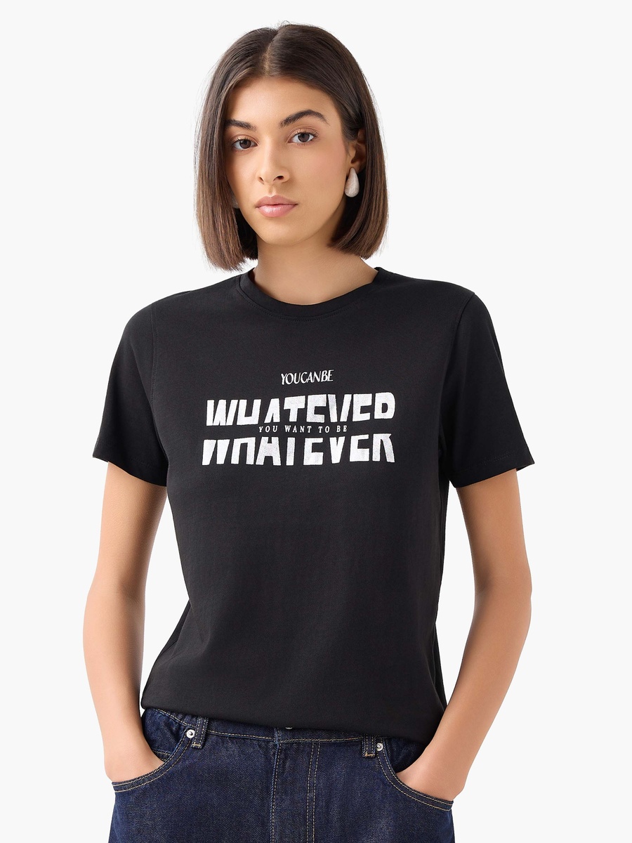 Regular Fit Cotton T-Shirt with Slogan Varsity Print
