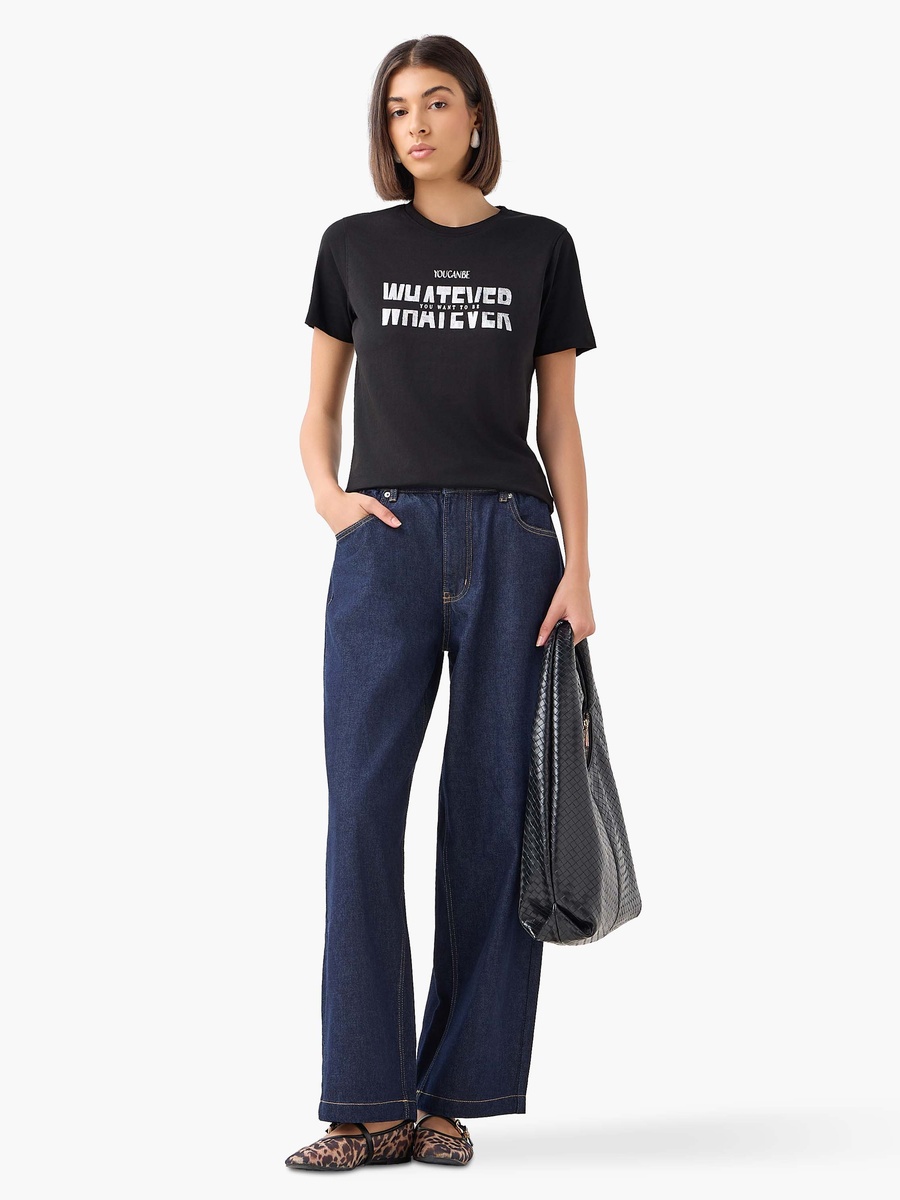 Regular Fit Cotton T-Shirt with Slogan Varsity Print