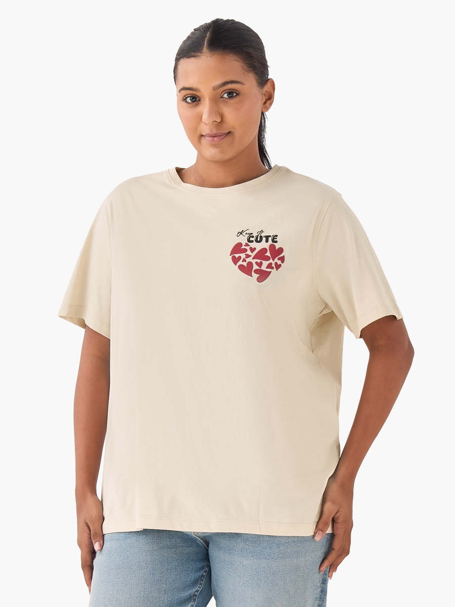 Regular Fit Cotton T-Shirt with Heart Print