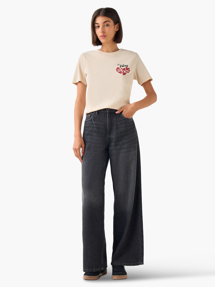 Regular Fit Cotton T-Shirt with Heart Print