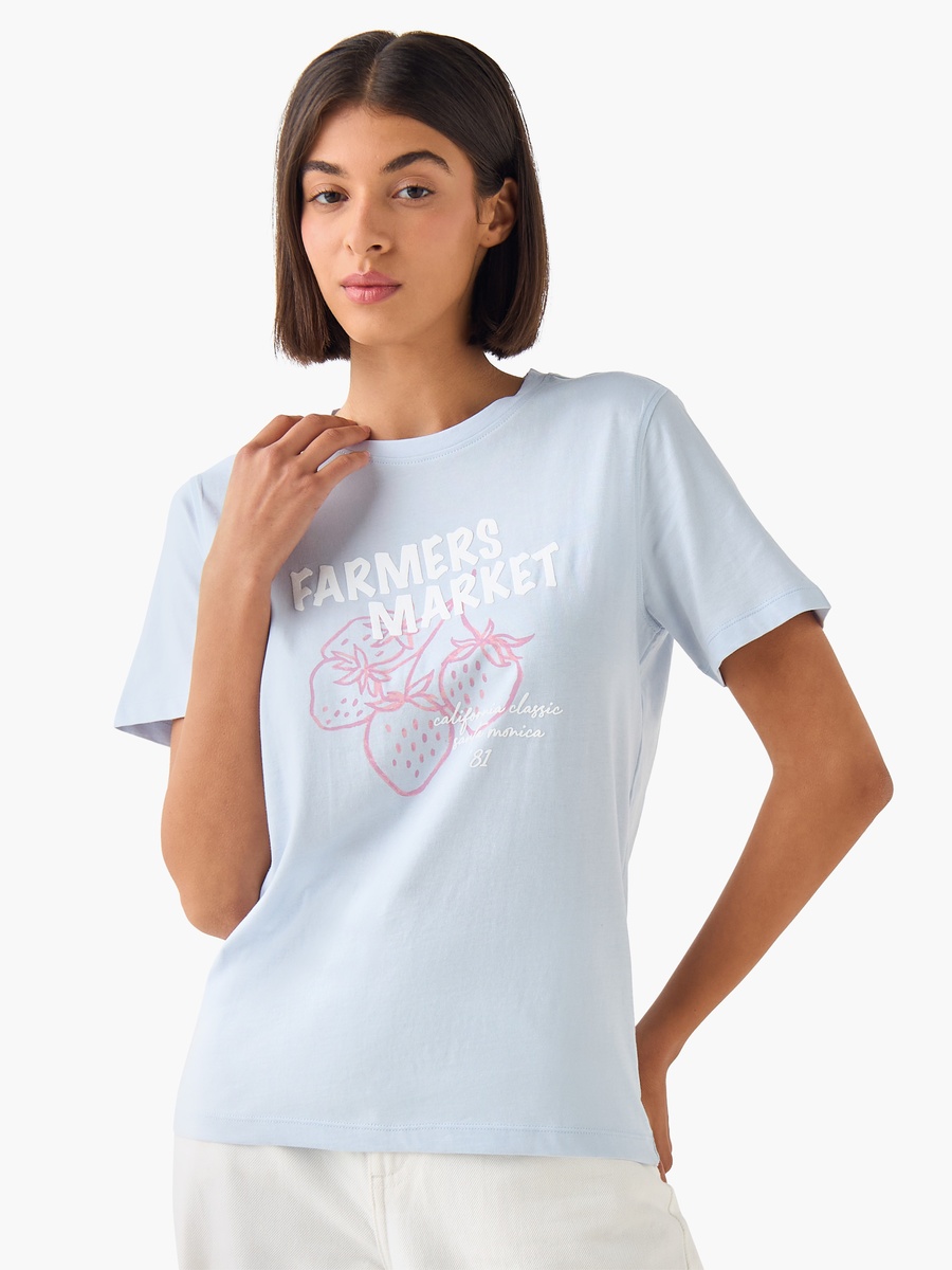 Regular Fit Cotton T-Shirt with Sketch Art Print
