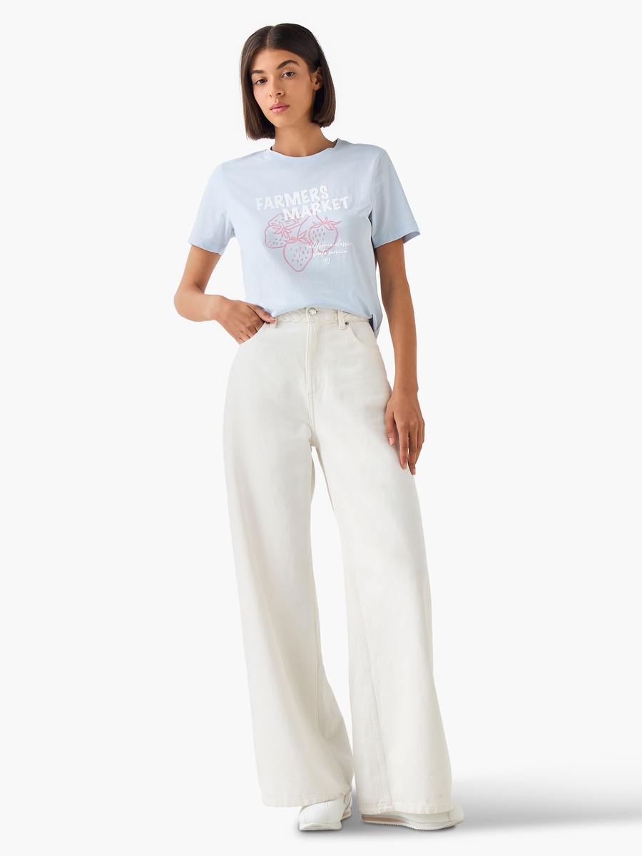 Regular Fit Cotton T-Shirt with Sketch Art Print