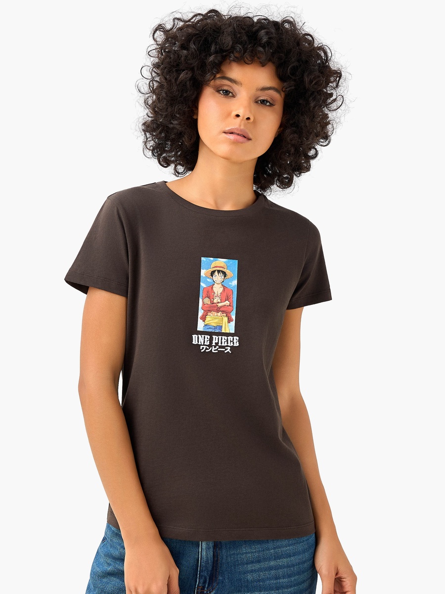 Regular Fit Cotton T-Shirt with One Piece Print