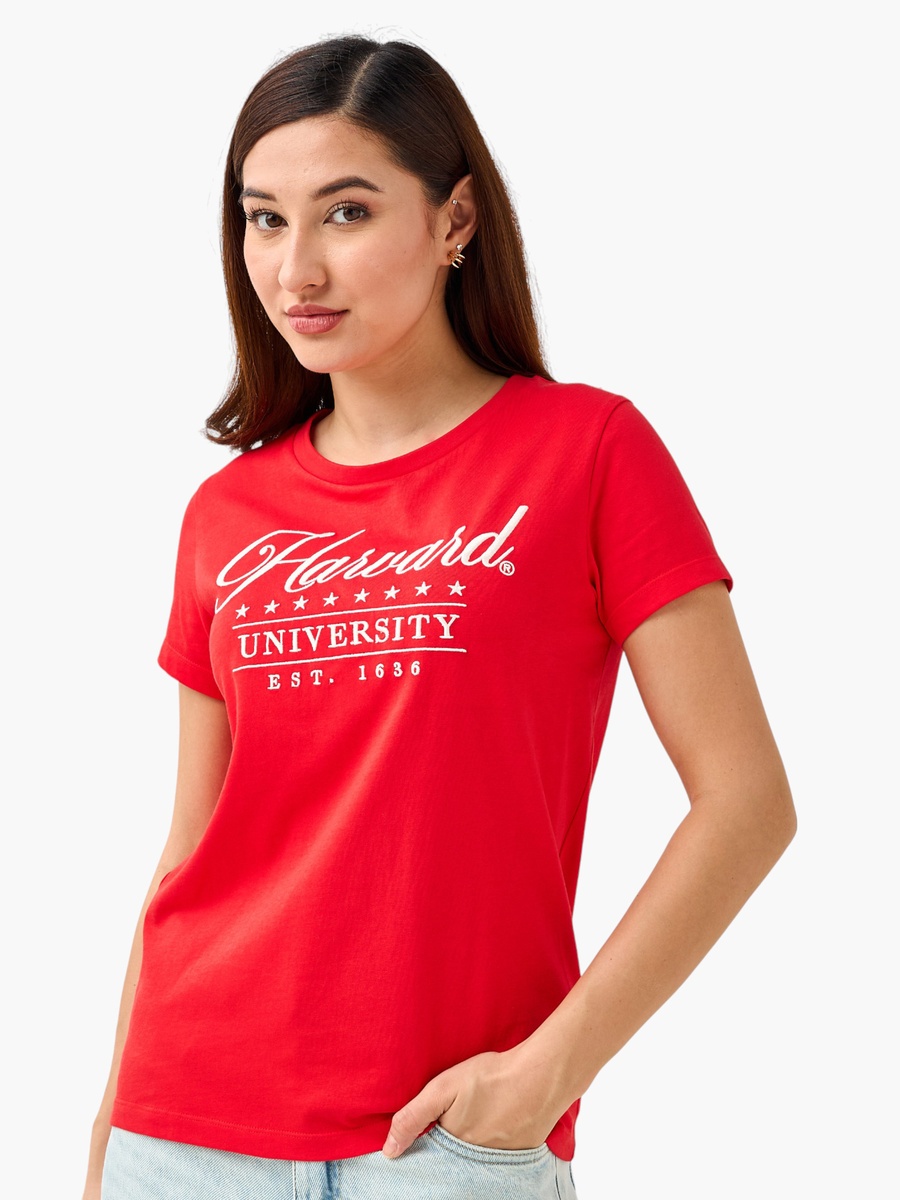 Cotton T-Shirt with Harvard University Embroidery