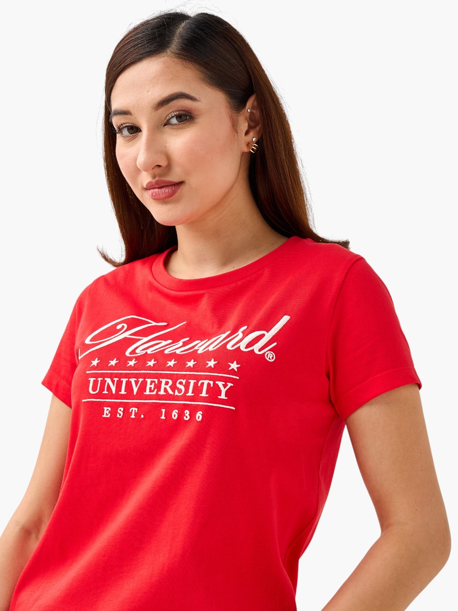 Cotton T-Shirt with Harvard University Embroidery