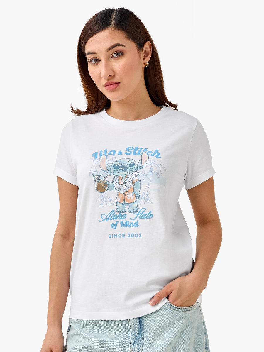 Cotton T-Shirt with Lilo and Stitch Print