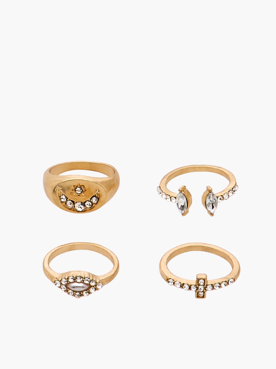 Pack of 8 Embellished Metal Ring