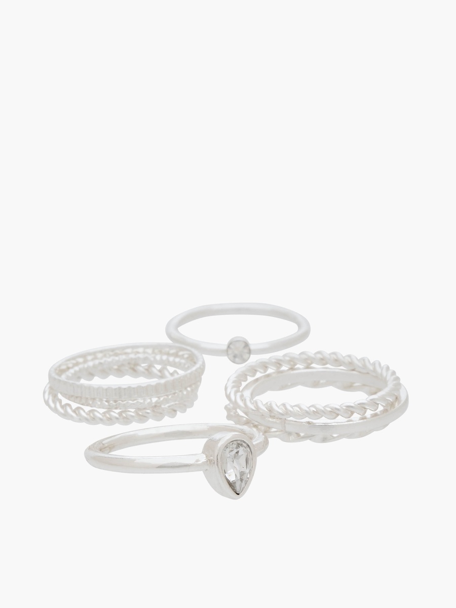 Set of 8 - Embellished Metal Silver Tone Ring
