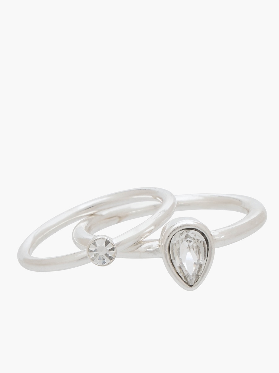 Set of 8 - Embellished Metal Silver Tone Ring