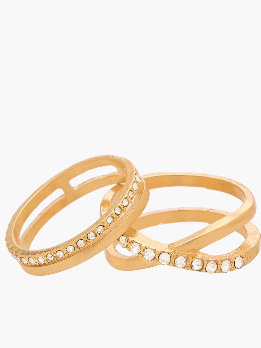 Set of 8 - Embellished Metal Gold Tone Ring