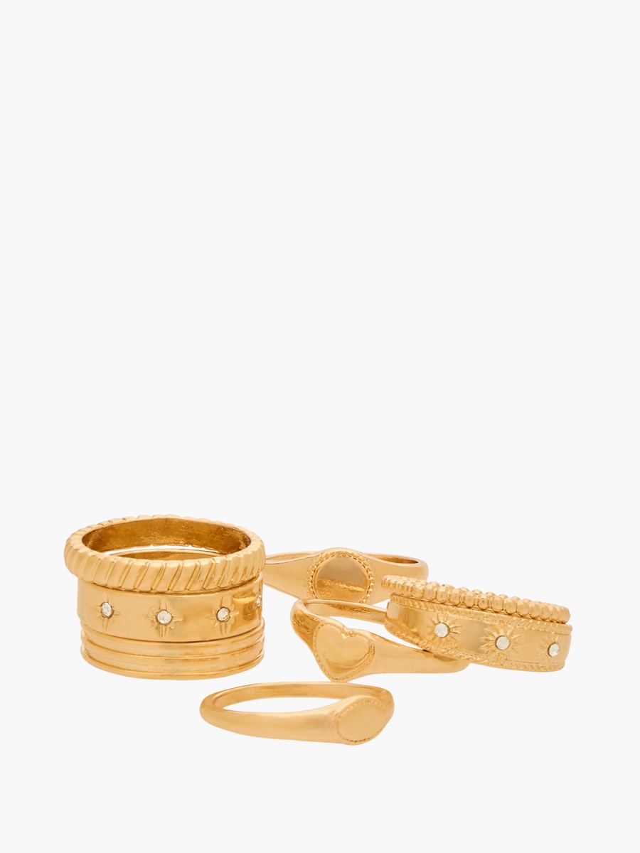 Set of 8 - Embellished Metal Gold Tone Ring