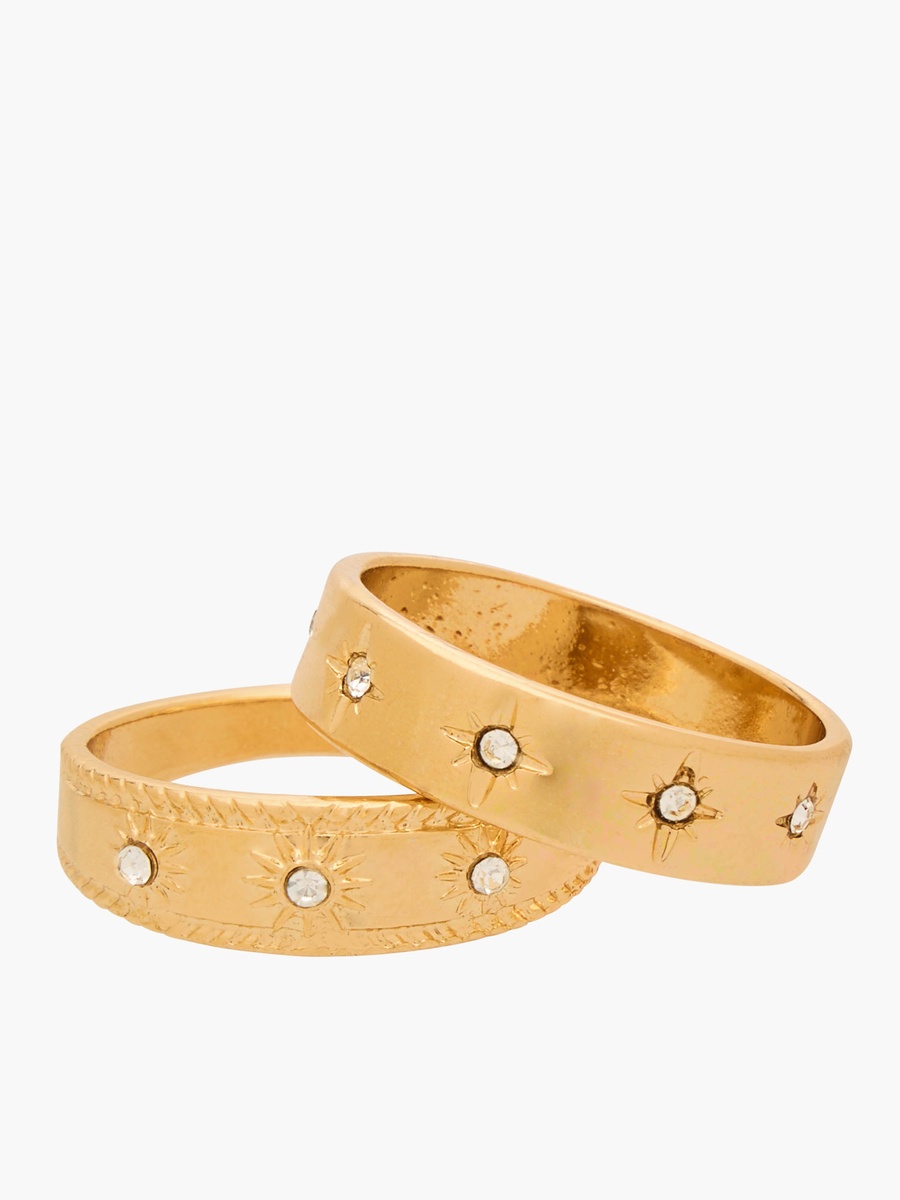 Set of 8 - Embellished Metal Gold Tone Ring