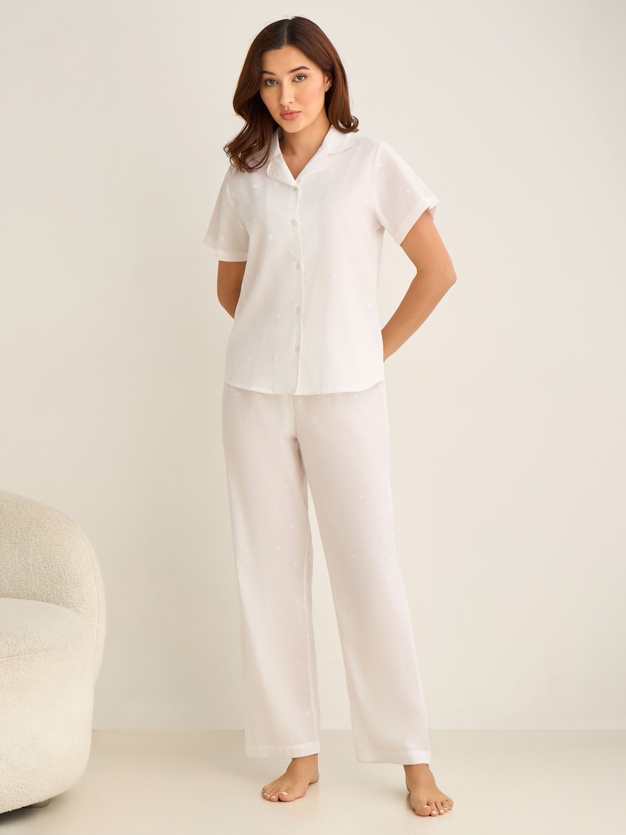 Cotton Pyjama Set with Button-Down Shirt and Trousers
