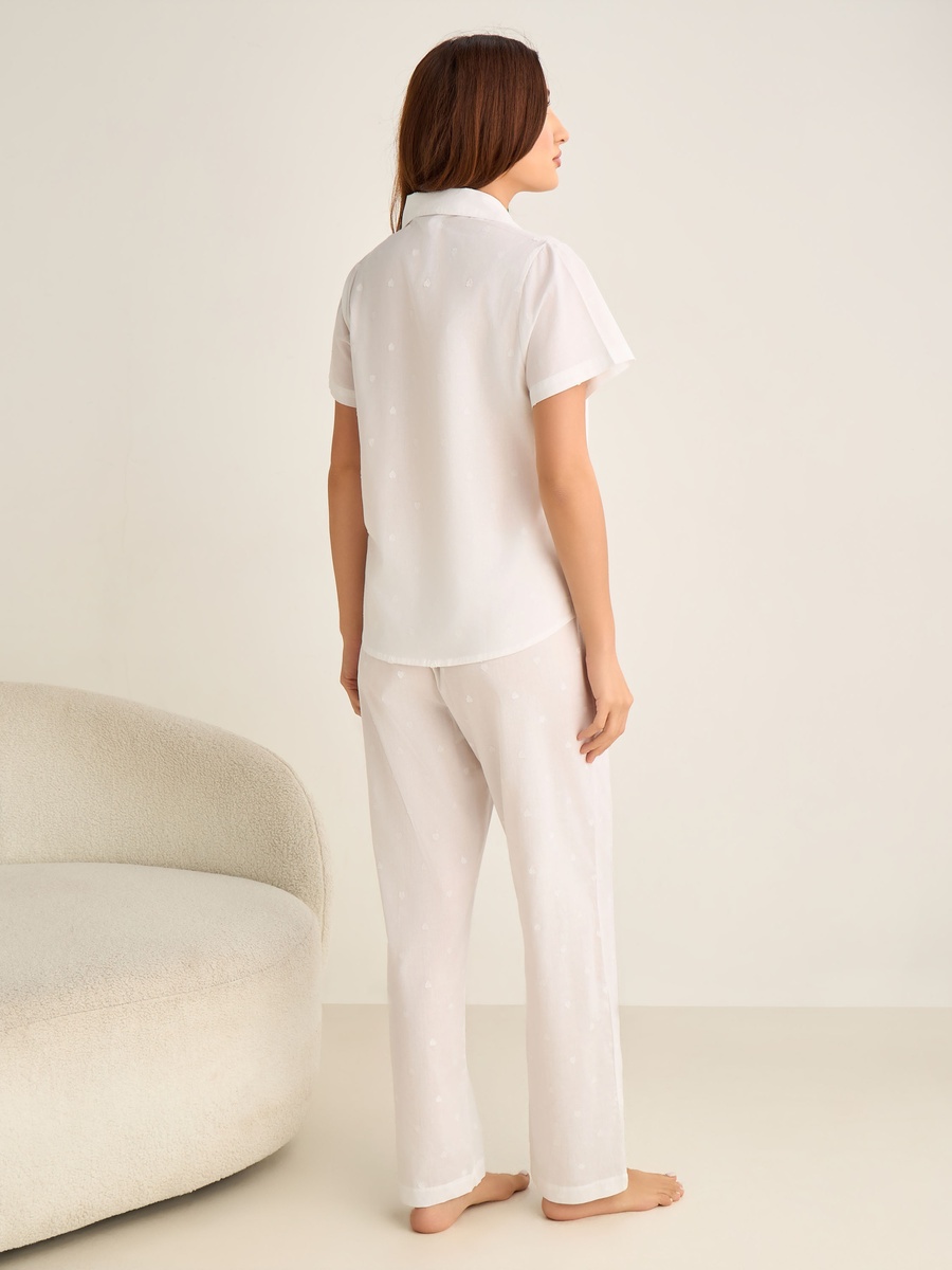 Cotton Pyjama Set with Button-Down Shirt and Trousers