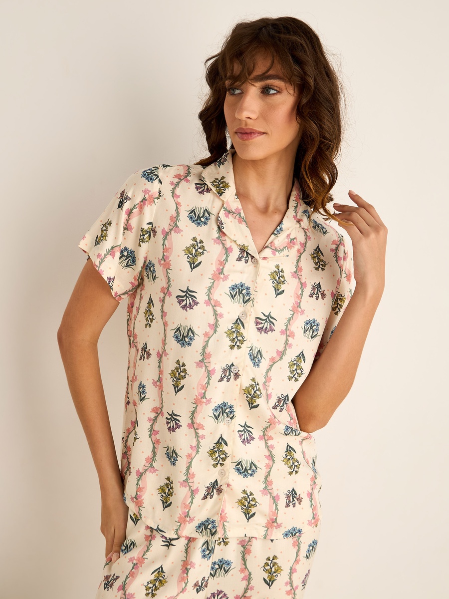 Viscose Pyjama Set with Button-Down Shirt and Trousers