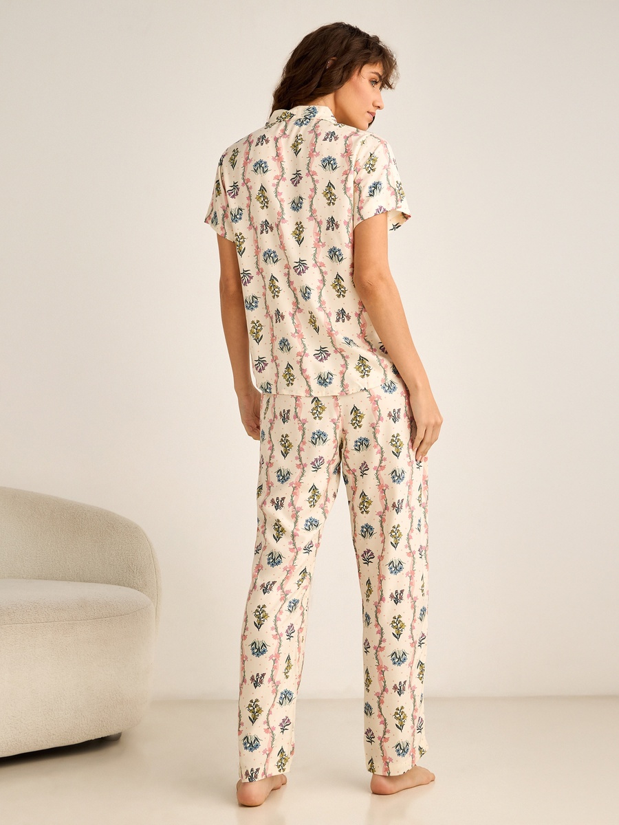 Viscose Pyjama Set with Button-Down Shirt and Trousers