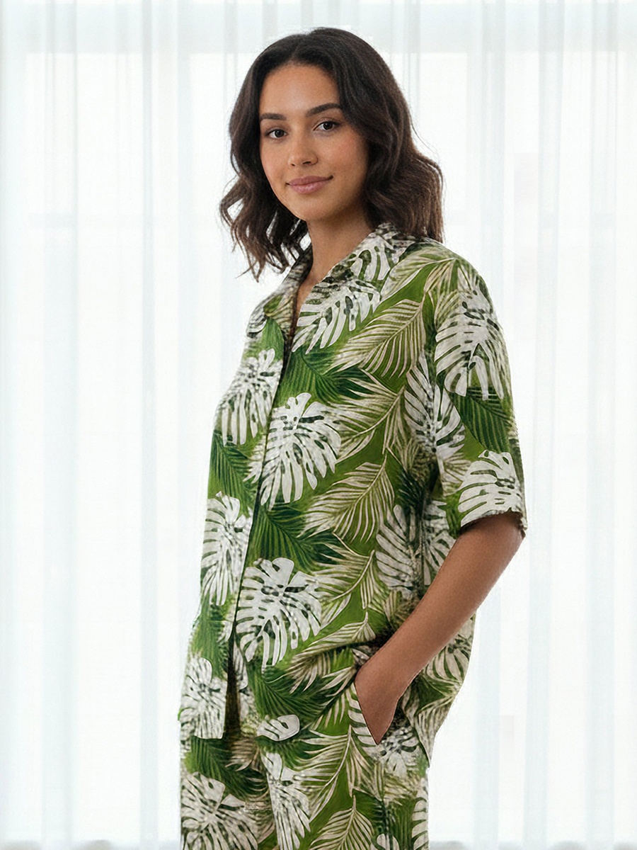 Pyjama Set with Button-Down Shirt and Trousers