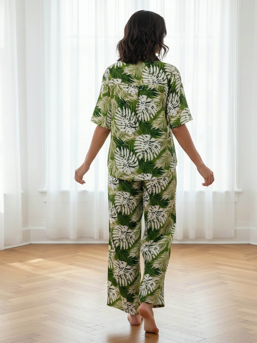 Pyjama Set with Button-Down Shirt and Trousers