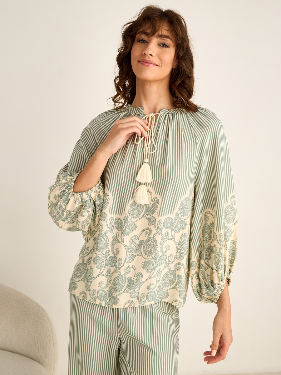 Viscose Pyjama Set with Tassel Tie-Up Top and Trousers