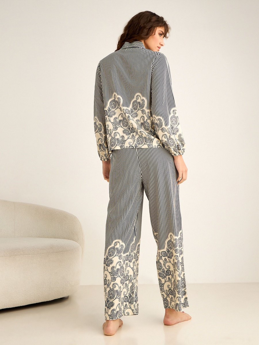 Viscose Pyjama Set with Button-Down Shirt and Trousers