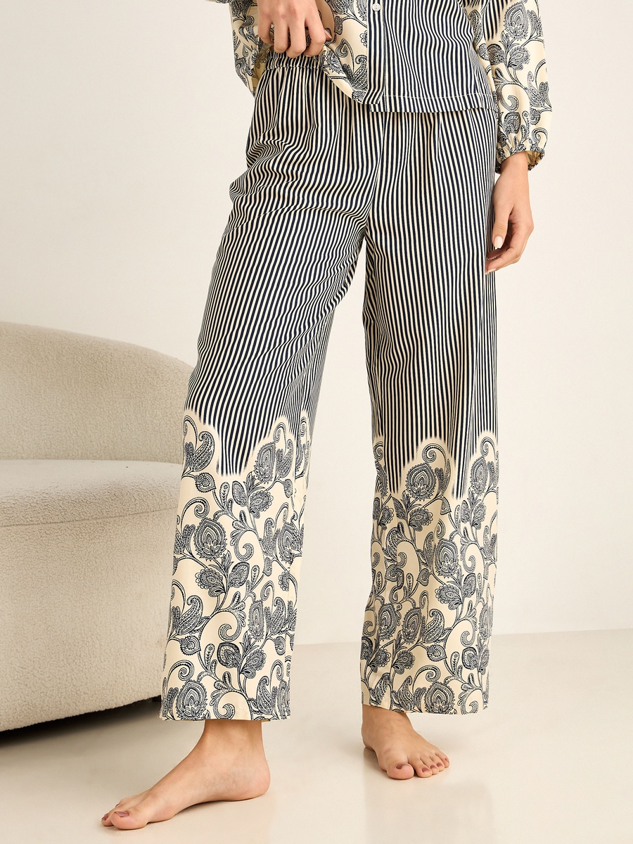 Viscose Pyjama Set with Button-Down Shirt and Trousers