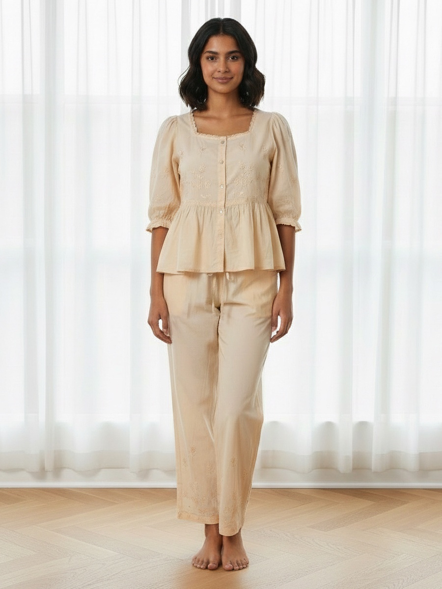 Cotton Pyjama Set with Button Down Top and Trousers