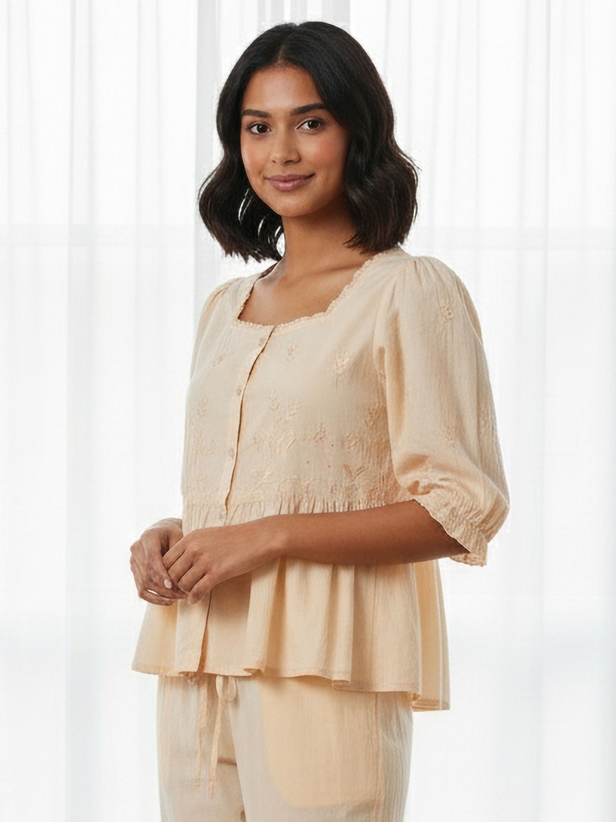 Cotton Pyjama Set with Button Down Top and Trousers
