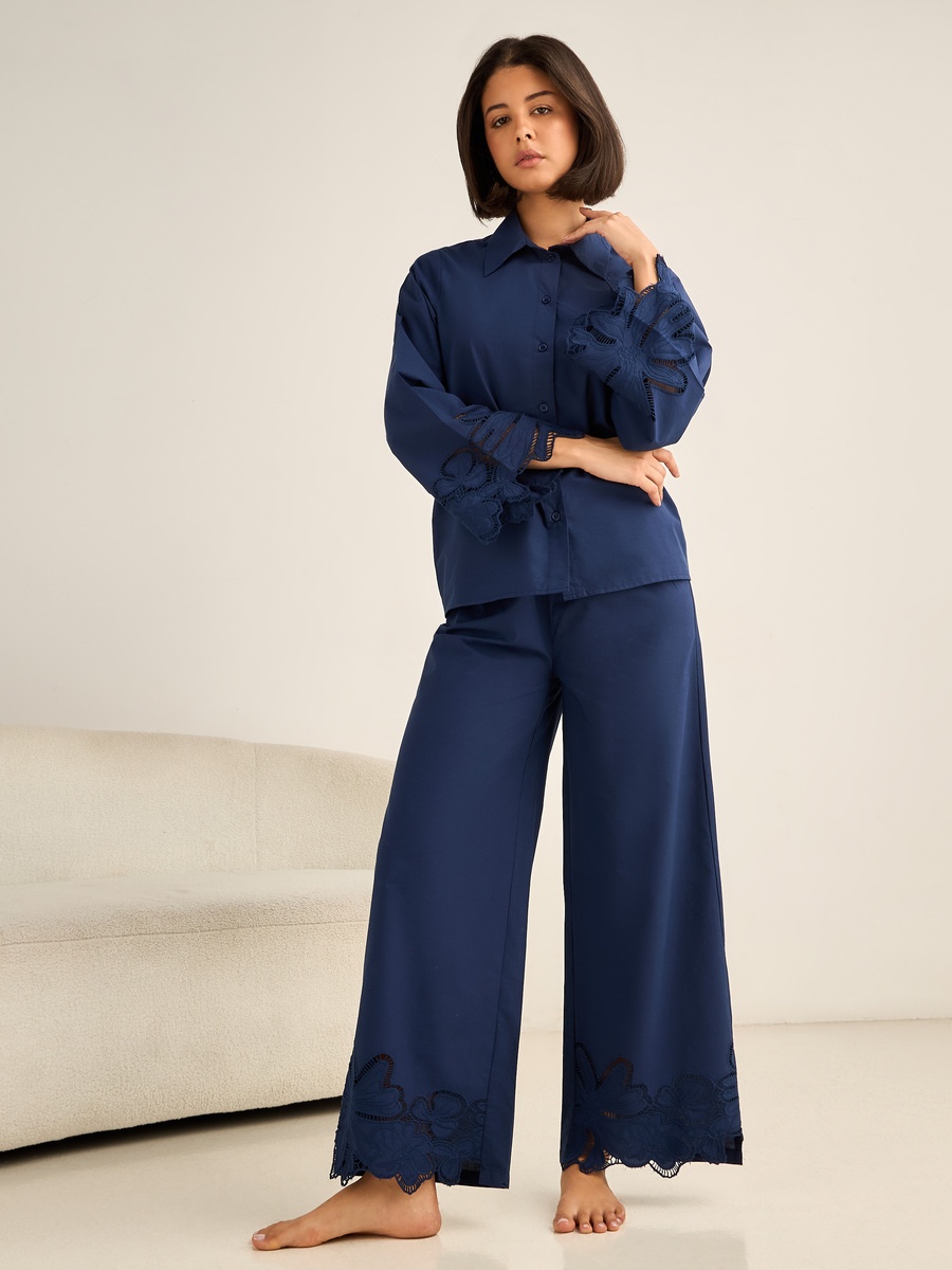 Pyjama Set with Button-Down Shirt and Trousers