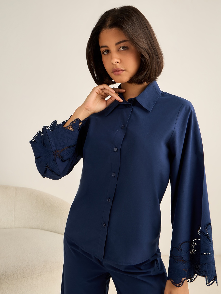 Pyjama Set with Button-Down Shirt and Trousers