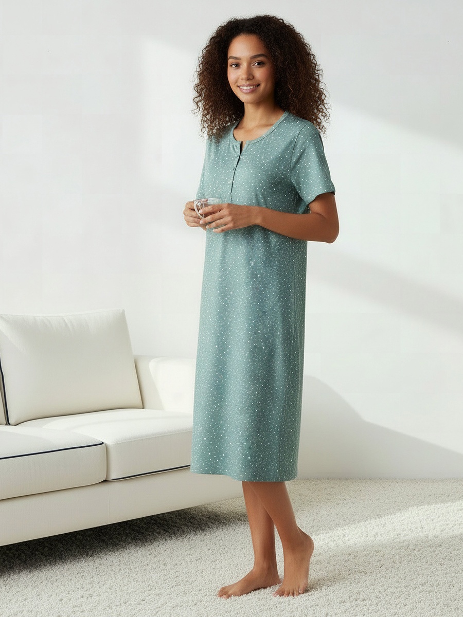 Printed Sleepshirt with Short Sleeves