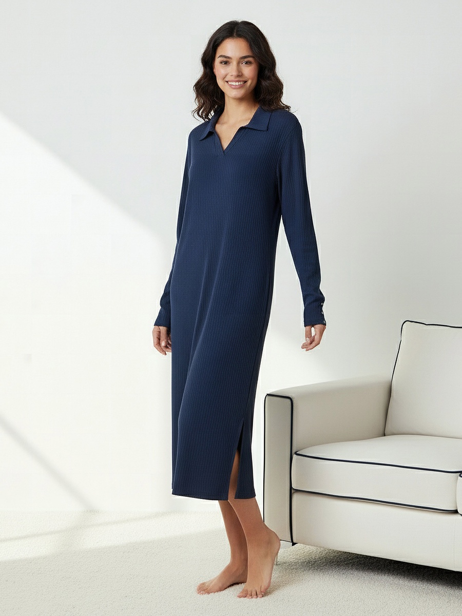 Night Dress with Long Sleeves and Collar
