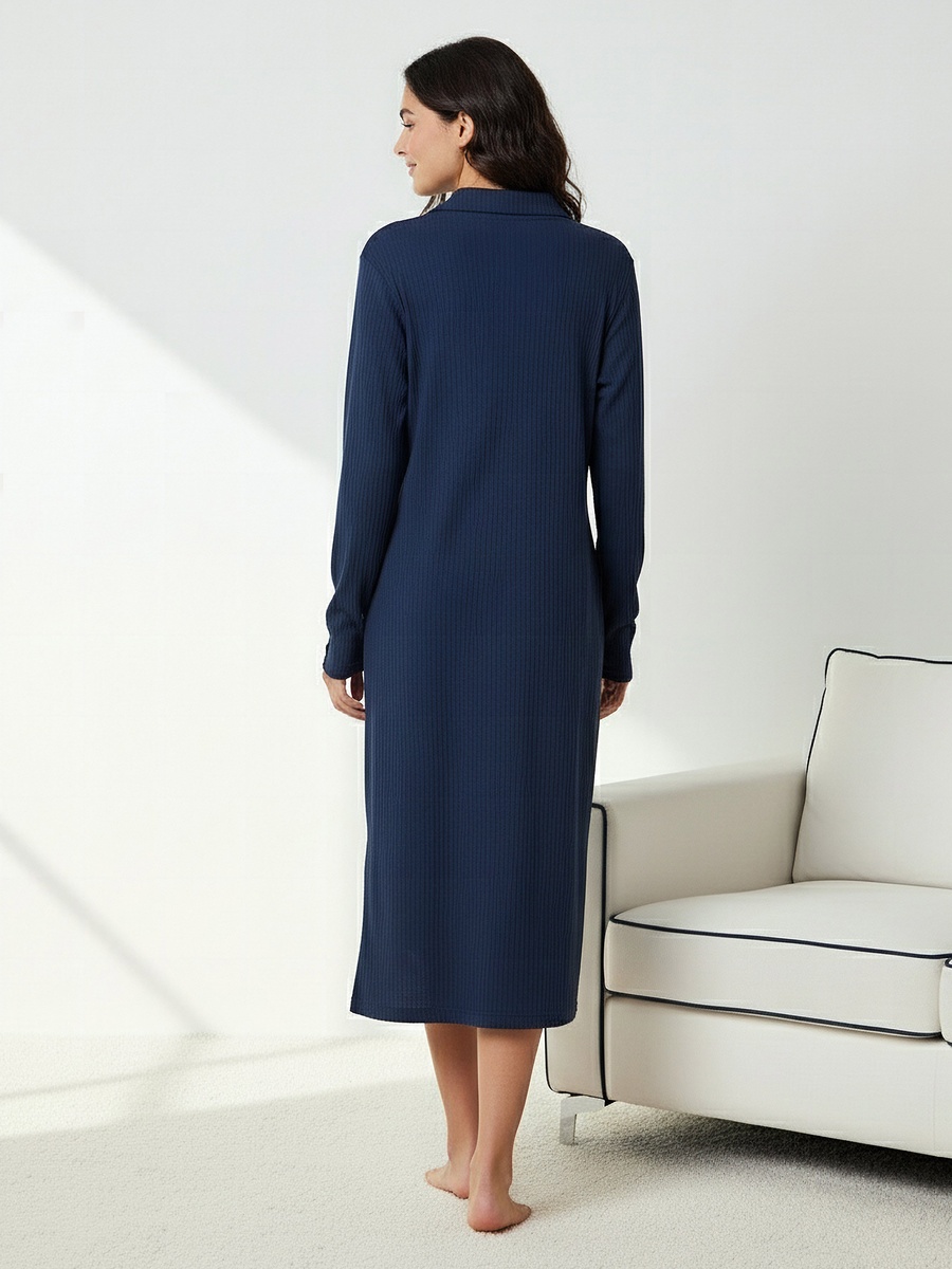 Night Dress with Long Sleeves and Collar