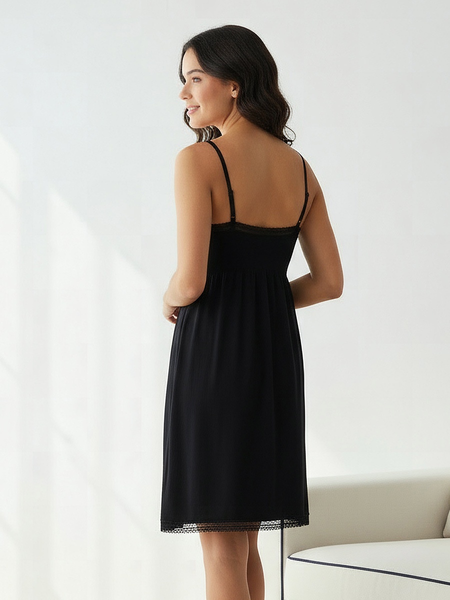 Sleeveless Night Dress with Lace Trim and Adjustable Straps