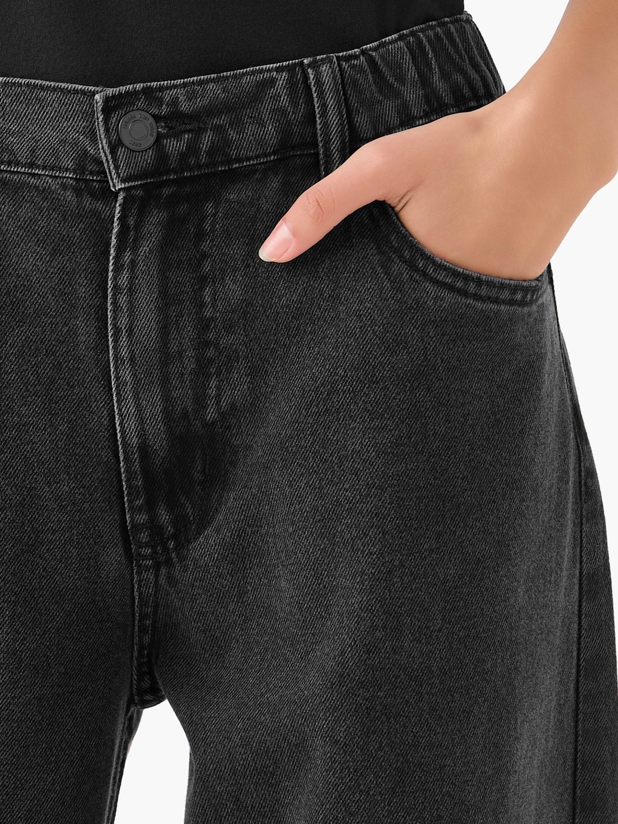 جينز قطني بأرجل واسعة وخصر مرن