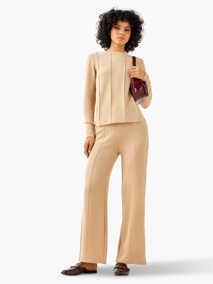 Regular Fit Mid-Rise Flared Lounge Pants with Ribbed Texture