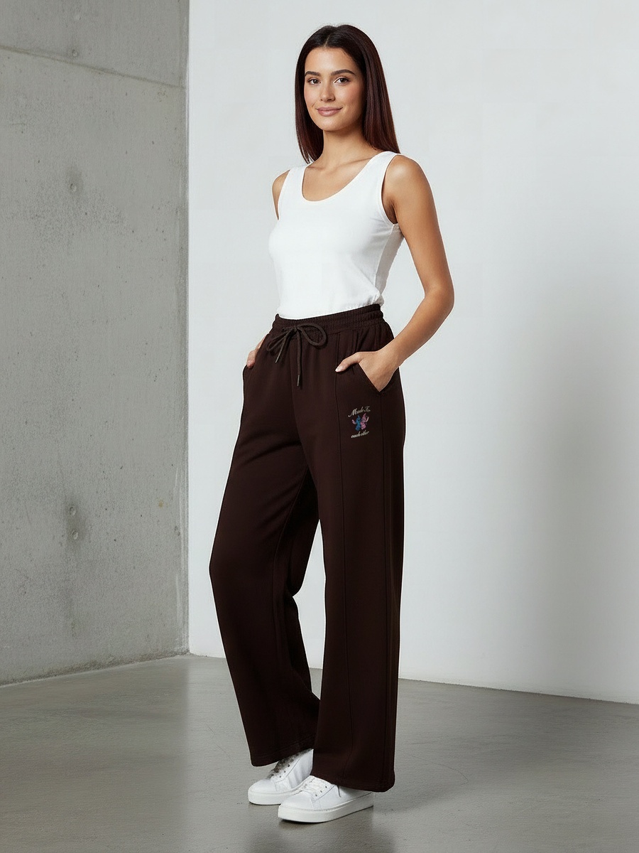 Relaxed Fit Mid-Rise Cotton Wide Leg Pants with Lilo and Stitch Print
