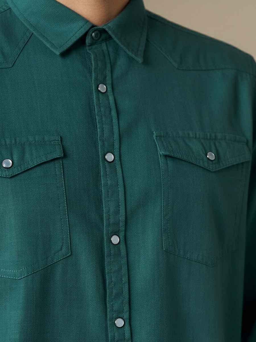 Men Regular Fit Collared Long Sleeves Denim Shirt