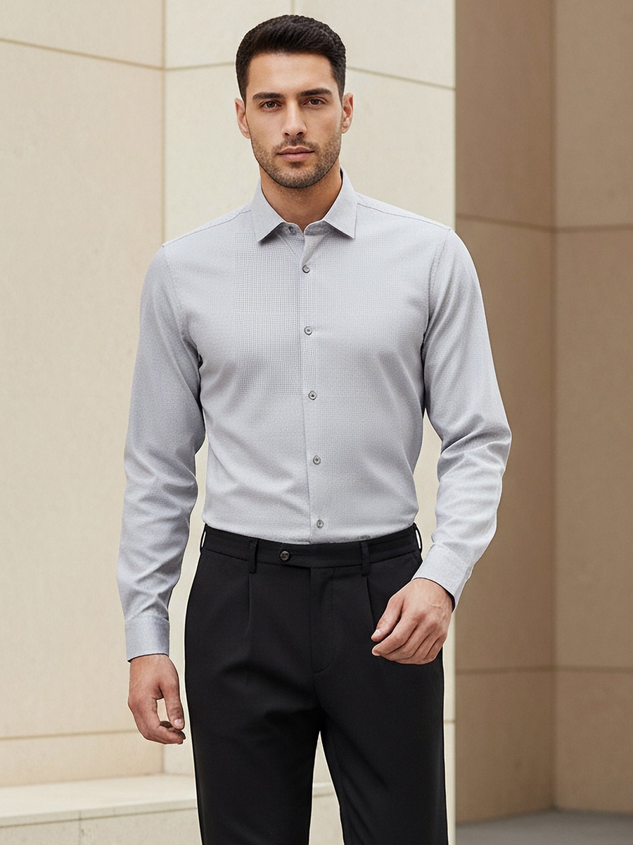 Men Regular Fit Collared Textured Long Sleeves Shirt