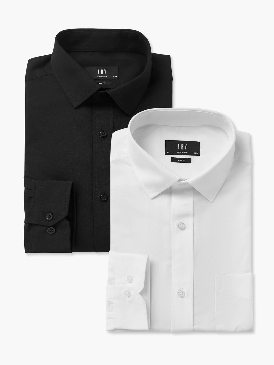 Set of 2 - Men Slim Fit Collared Long Sleeves Shirt