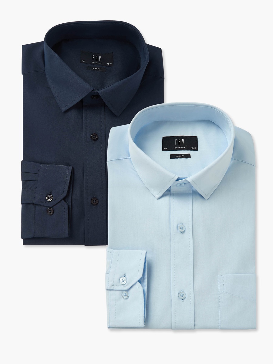 Set of 2 - Men Slim Fit Collared Long Sleeves Shirt