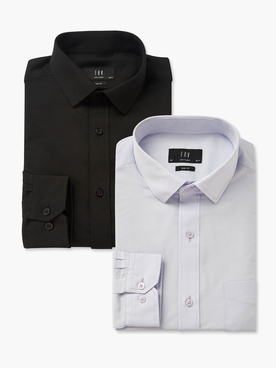 Set of 2 - Men Slim Fit Collared Long Sleeves Shirt