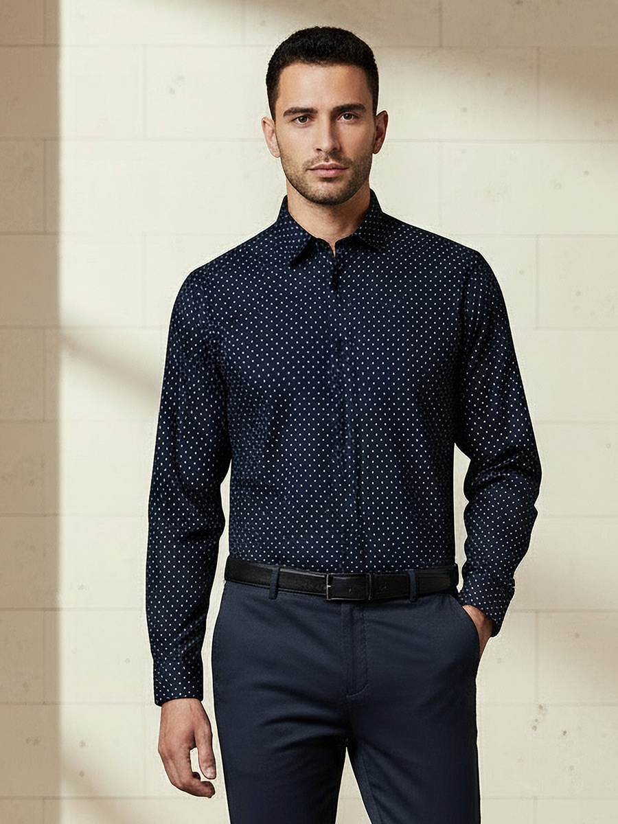 Men Slim Fit Collared Printed Long Sleeve Shirt