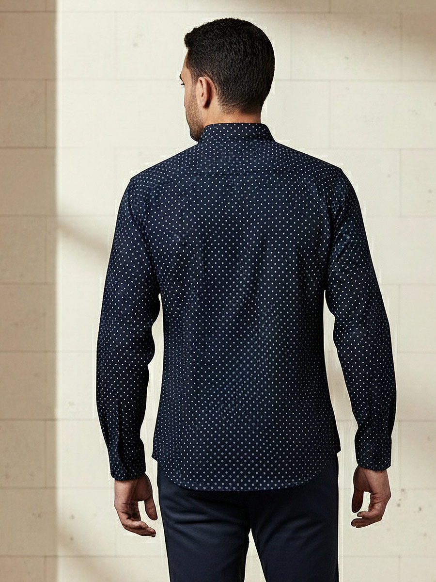Men Slim Fit Collared Printed Long Sleeve Shirt