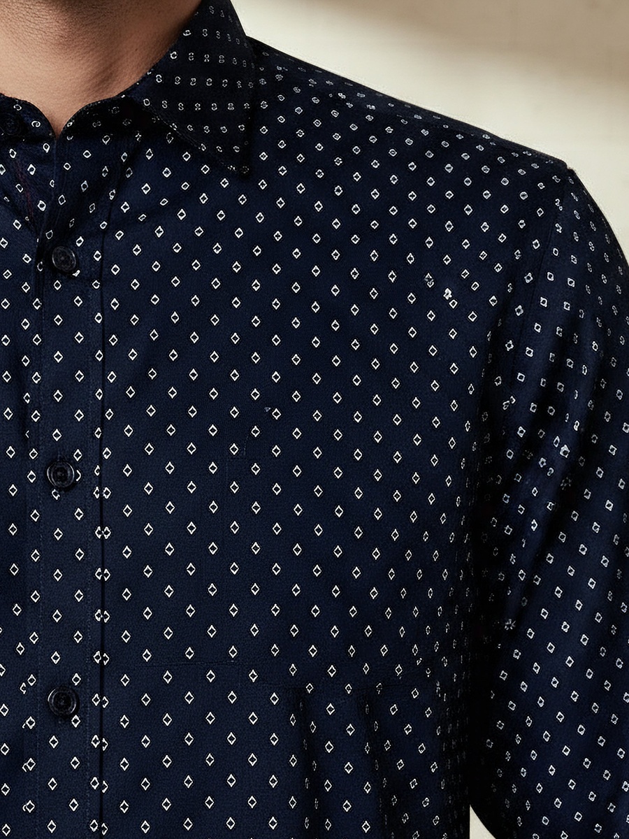 Men Slim Fit Collared Printed Long Sleeve Shirt