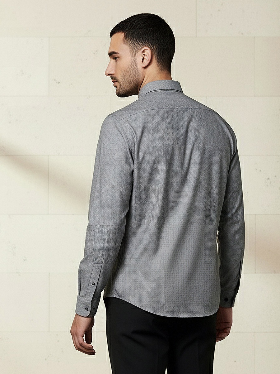 Men Slim Fit Collared Textured Long Sleeves Shirt