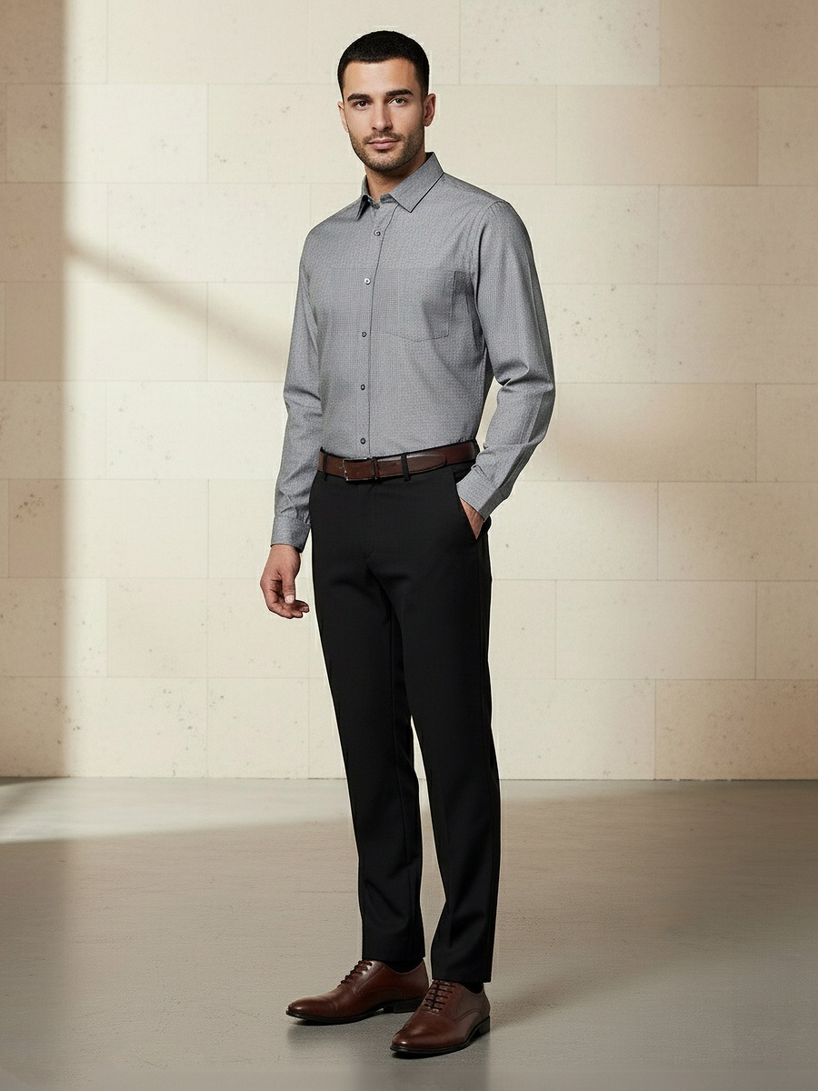 Men Slim Fit Collared Textured Long Sleeves Shirt
