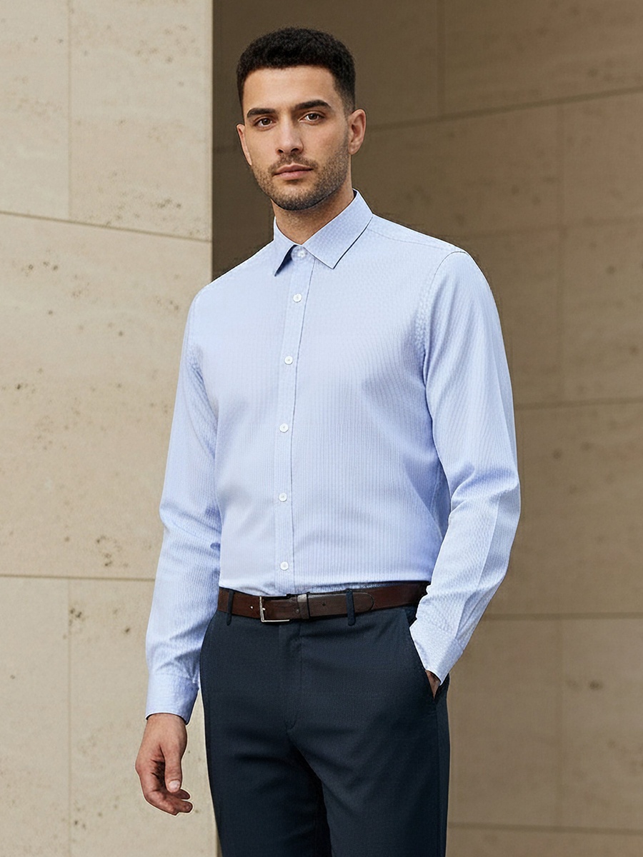 Men Regular Fit Collared Striped Long Sleeves Shirt