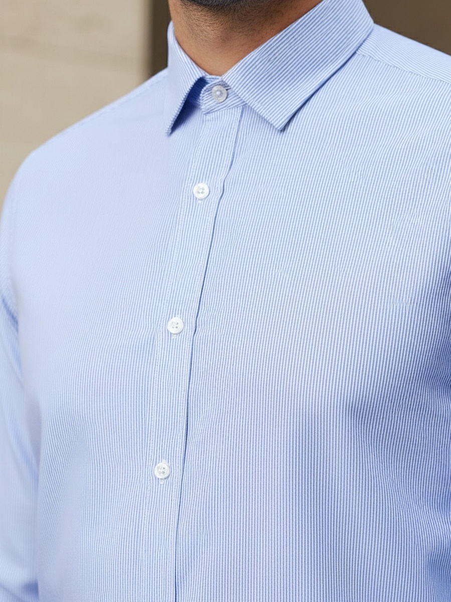 Men Regular Fit Collared Striped Long Sleeves Shirt